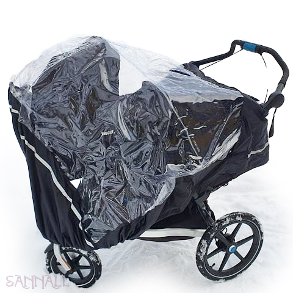 Sannale vihmakile loodud vankrikorviga Thule Double jalutuskärule